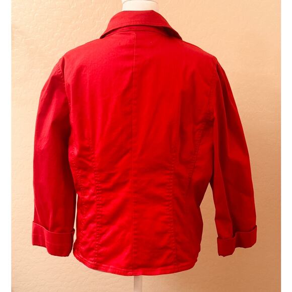 Live a Little Women's Red 3/4 Cuffed Sleeve Button Front Blazer Jacket Top Sz L - Picture 3 of 10